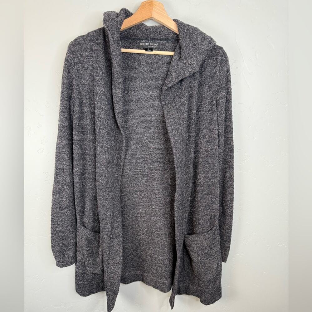 Barefoot Dreams CozyChic Lite Hooded Open Cardigan Carbon Gray Small - Picture 4 of 11